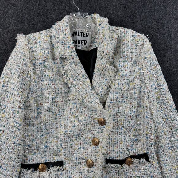 Walter Baker Jacket Women's Medium White Multicolor Tweed Blazer Asymmetrical - Picture 2 of 8